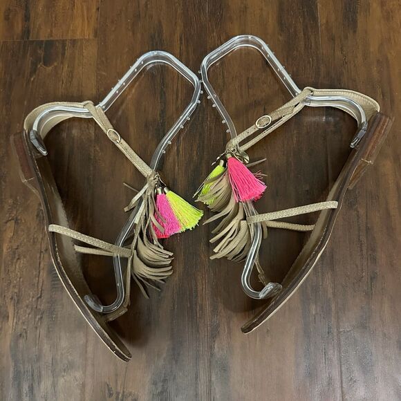 LILLY PULITZER Zoe Sandals Metallic Leather Fringed Ankle Strap - Picture 5 of 10